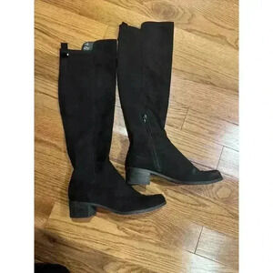 UNISA Boots Womens 9.5 M Gillean Tall Knee High Black Suede Pull On Cuban Heels